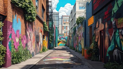 Fototapeta premium Vibrant Graffiti Alleyway Cityscape Urban Art Scene