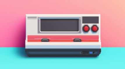 Fototapeta premium Retro Gaming Console with Red Buttons and Flat Design Style