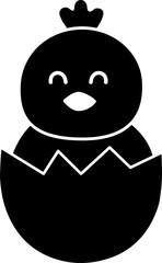 Cute eggshell chick silhouette. 
Chick in cracked egg silhouette.
Newborn chick isolated. . 
Easter icon. 
Transparent background.