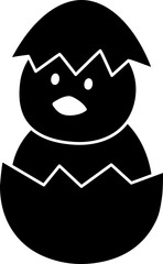 Cute eggshell chick silhouette. 
Chick in cracked egg silhouette.
Newborn chick isolated. . 
Easter icon. 
Transparent background.