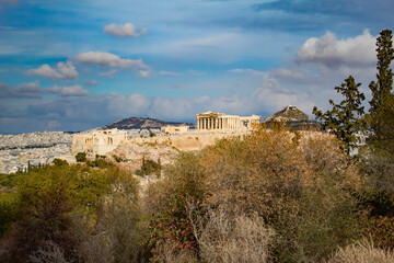 Fototapeta premium Beautiful view from the mountain to the Acropolis of Athens, Greece in winter