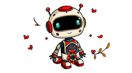 Cute Mini ai robot isolated on transparent background