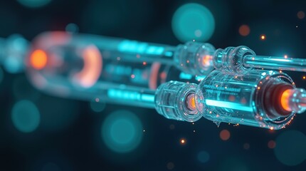 Futuristic Medical Concept with Glowing IV Connections and Innovative Fluid Dynamics