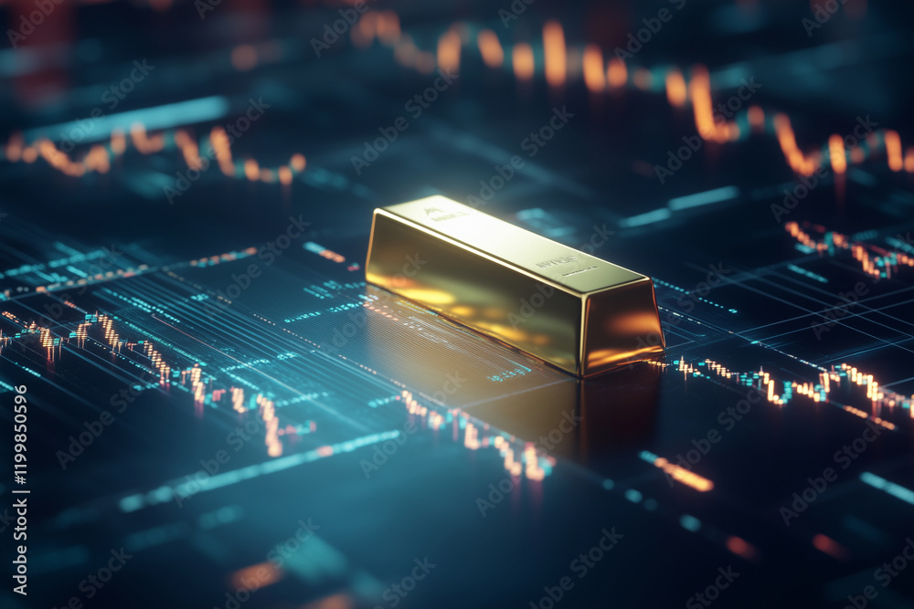 Poster gold bar is on a computer screen with a lot of numbers and lines. the gold bar is the only thing tha