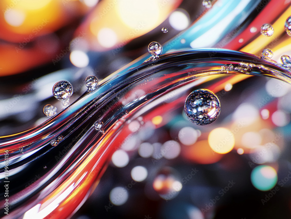 Poster Abstract Colorful Liquid Waves with Glossy Details and Floating Bubbles