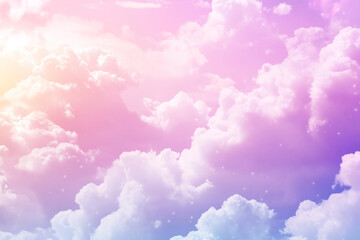 sky with clouds of different colors, including pink and purple. The sky is filled with clouds and the colors are bright and vibrant