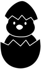 Cute eggshell chick silhouette. 
Chick in cracked egg silhouette.
Newborn chick isolated. . 
Easter icon. 
Transparent background.