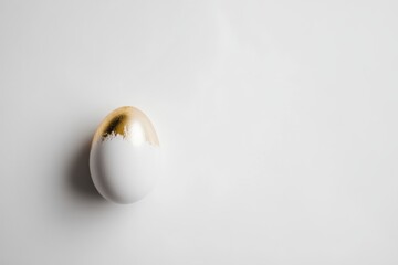 Golden and white egg on clean surface reflecting minimalist elegance