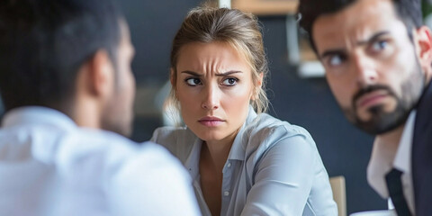 Tension among colleagues during office discussion