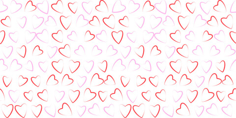 Seamless pattern with red and pink hearts on white background, offering a sweet and romantic design perfect for Valentine's Day