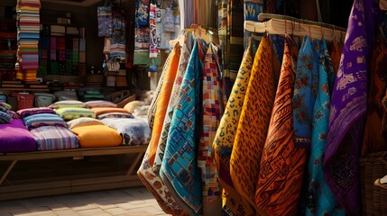 Vibrant Marketplace Displaying Colorful Textiles