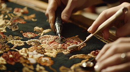 close-up of spot cleaning technique on vintage upholstery
