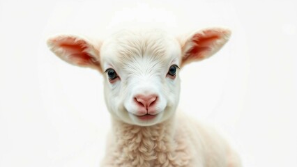 Fototapeta premium Portrait of a cute baby lamb isolated on white background