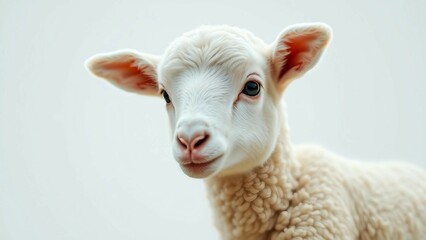 Obraz premium Portrait of a cute baby lamb isolated on white background