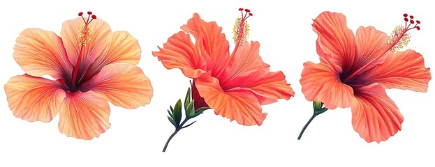 Fototapeta premium Collection of Orange Hibiscus Flowers - Tropical Flowers, Floral, Nature, Beauty, Summer, Exotic