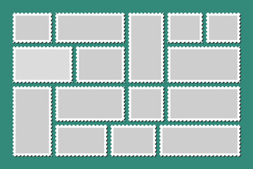 Post stamps set Blank postage frames stamps Vector illustration