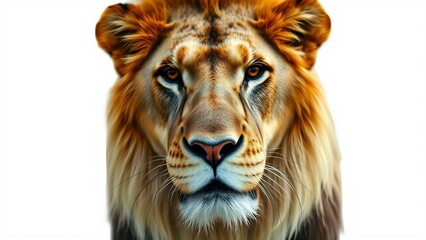 Naklejka premium Lion face shot isolated on white background