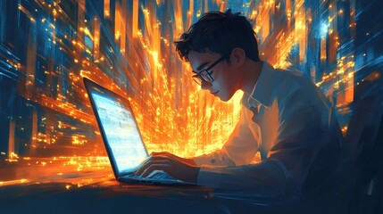 A business-oriented person diligently utilizes a laptop, demonstrating adeptness in their profession. 