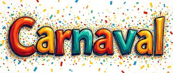 Fototapeta premium Hand-Drawn Carnival Lettering with Colorful Party Elements and Samba Dancers - Vector Illustration