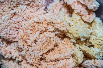 close up of rengginang crackers, fried dried rice making a typical Javanese food called rengginang.