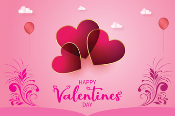Happy Valentine's Day Greeting Card with Hearts and Balloons