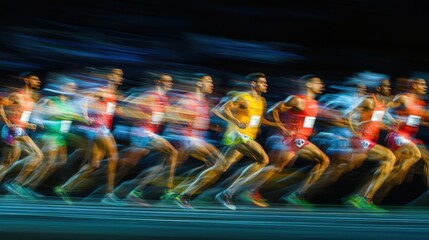 Fototapeta premium Dynamic sports event with blurred athletes and spectators