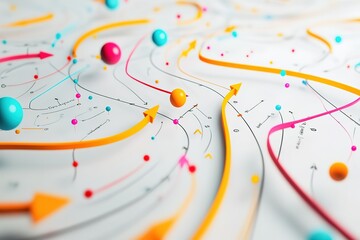 Obraz premium Abstract 3D rendering of colorful pathways and spheres.