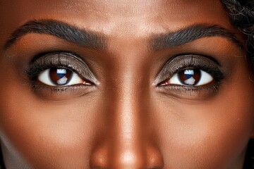 Naklejka premium A woman with dark hair and brown eyes is shown with her eyes closed