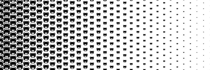 horizontal halftone of cute black bear face for pattern and background.