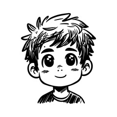 smiling anime boy with spiky hair, black hand-drawn illustration