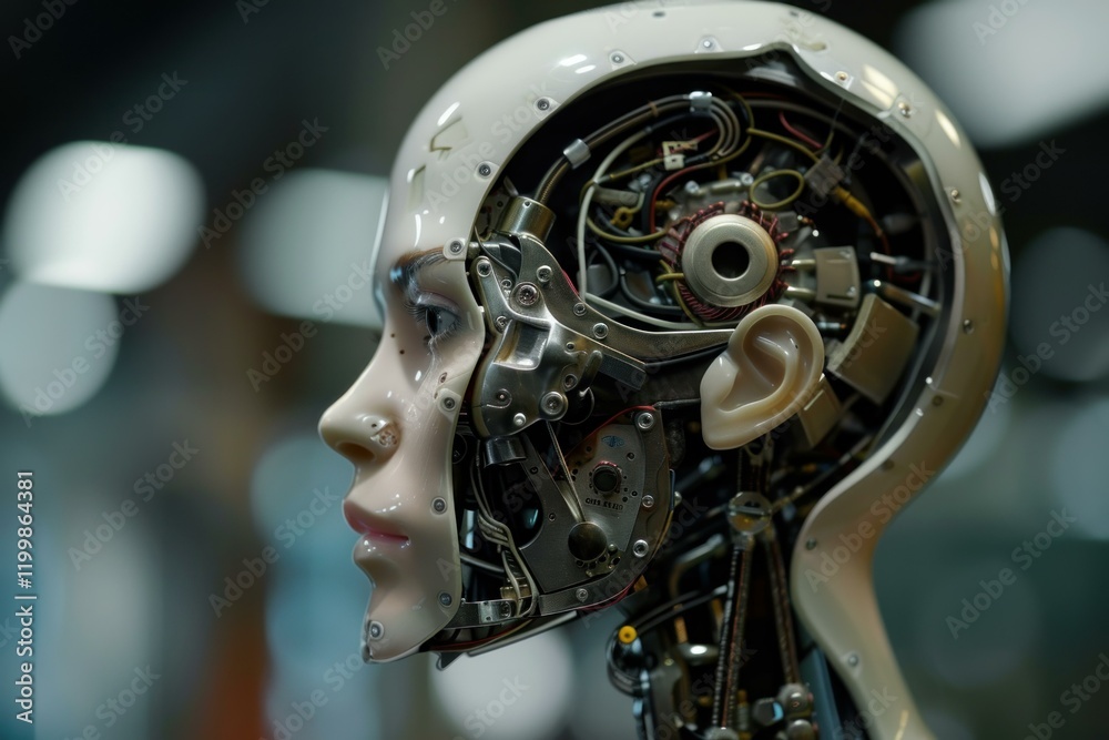 Poster profile of a humanoid robot showing internal components, symbolizing artificial intelligence and adv