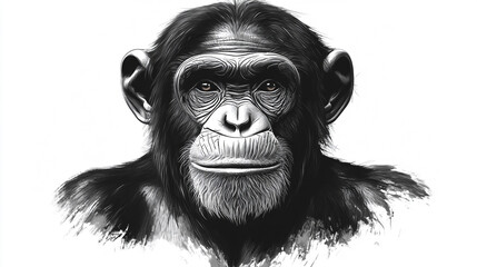Realistic chimpanzee clipart, detailed and isolated on a clean white background.
