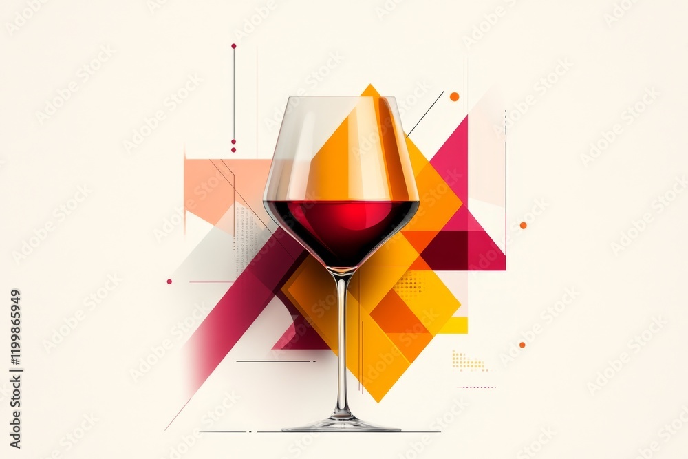 Aufkleber a flat design of a wine glass silhouette with abstract geometric patterns in shades of burgundy and 