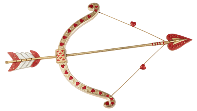 Cupid's Bow and Arrow with Heart Details for Valentine's Day Transparent PNG in High Resolution