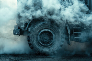 A smoking truck on a highway, indicating a potential mechanical issue or accident.