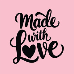 Made with love hand drawn calligraphy. Modern vector ink illustration. Brush calligraphy. Isolated on white background. Made with love lettering with heart symbol. 