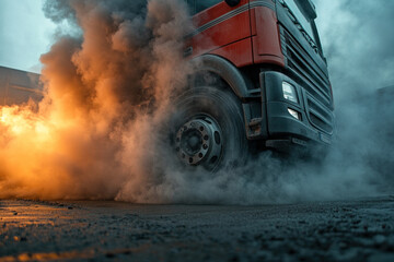 A smoking truck on the side of the road with its engine overheated, surrounded by concerned onlookers and emergency personnel.