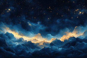 Fototapeta premium Vibrant nighttime sky filled with clouds and shimmering stars creating a celestial atmosphere