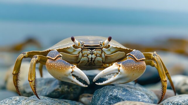 Close-up of a crab on rocks.