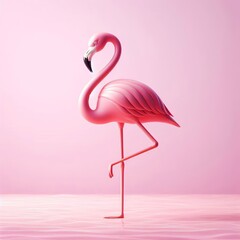 Fototapeta premium Flamingo Pose A tall thin pink shape with a curved neck and head
