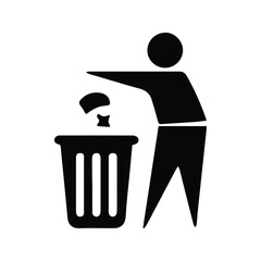 Trash Icon. Silhouette of Keeping Clean. Throw away rubbish in the trash can. Vector Illustration.