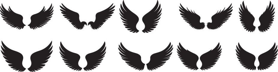 Set of black wings icons. Wings badges. Collection wings badges. Vector illustration