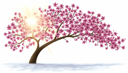 Obraz premium Pink blossom tree sunrise design element