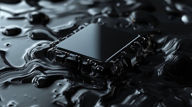 Black plastic chip mockup in a non-gravitational environment, representing a luxurious and exclusive product or concept. 