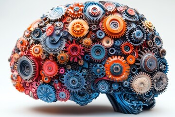 Obraz premium Conceptual art representation of a brain made from colorful gears and cogs emphasizing creativity and innovation