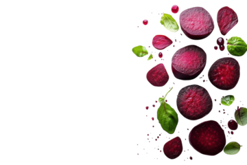 Freshly cut beets and spinach arranged artistically for healthy cuisine creation