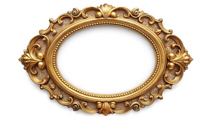 Antique round oval gold picture or mirror frame isolated on white  background
