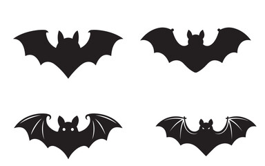Halloween black bats flying silhouettes isolated on white. Simple bat icon vector cartoon illustration. Fall, Halloween. wildlife design element.
