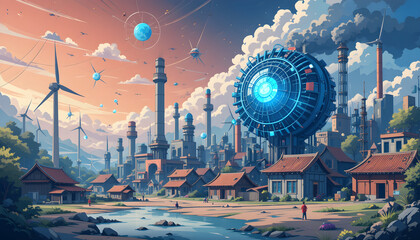 Obraz premium Alien verse spaceship and alien homes