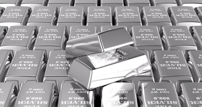 Silver ingots background, rotation animation, seamlessly loopable. 3D rendering